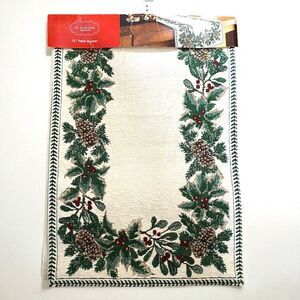 St Nicholas Square CHRISTMAS Holly & Pine Tapestry Table Runner 72”x 13"  NEW